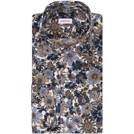 Seidensticker Linnen Overhemd donkerblauw, Bloemen