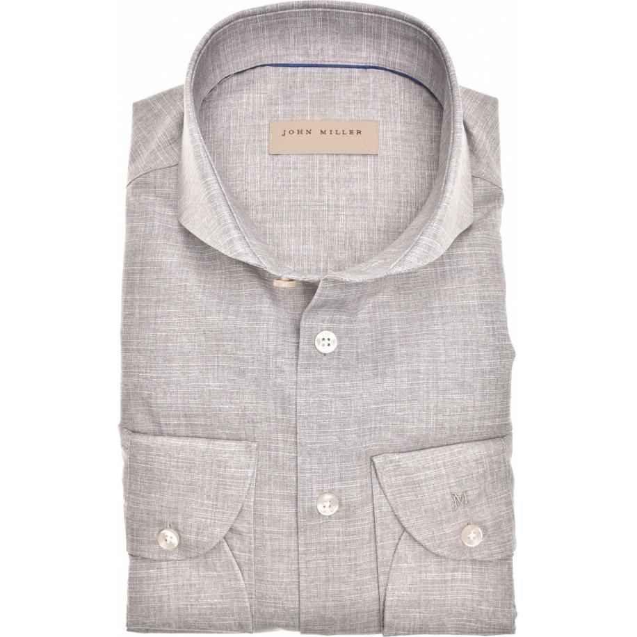 John Miller Overhemd beige, Effen Bruin