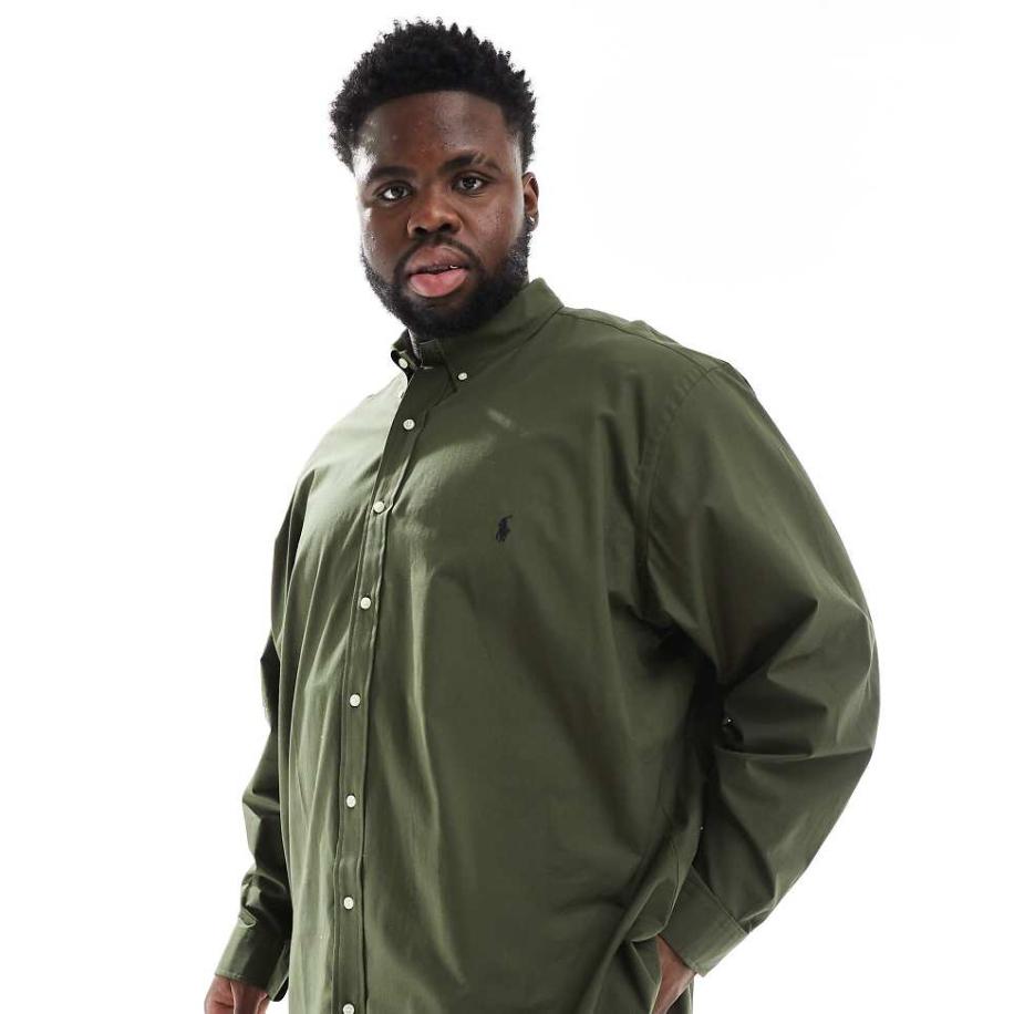 Polo Ralph Lauren Big & Tall - Overhemd van stretchpoplin met logo in donkergroen Groen