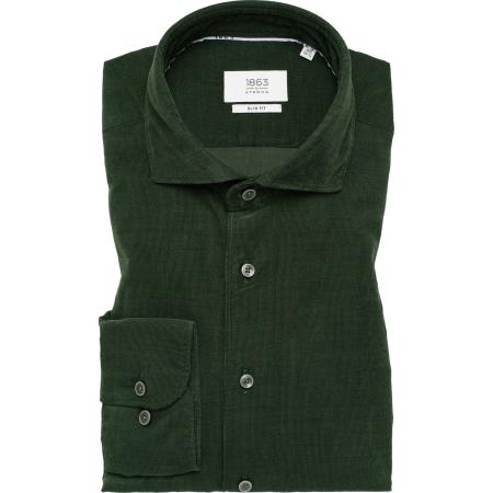 ETERNA 1863 ribfluwelen overhemd groen, Effen