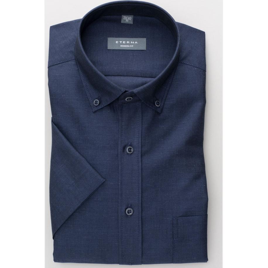 ETERNA Linnen Overhemd marine, Effen Blauw