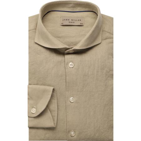 John Miller Linnen Overhemd lichtbruin, Effen