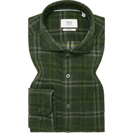 ETERNA 1863 ribfluwelen overhemd groen, Ruit