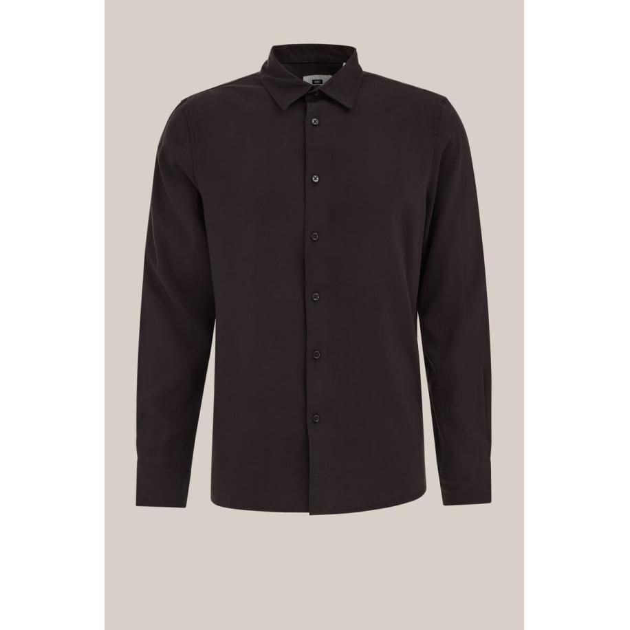 WE Fashion Heren regular fit overhemd - Regular fit - Donkerbruin - Viscose - Maat: XS Bruin