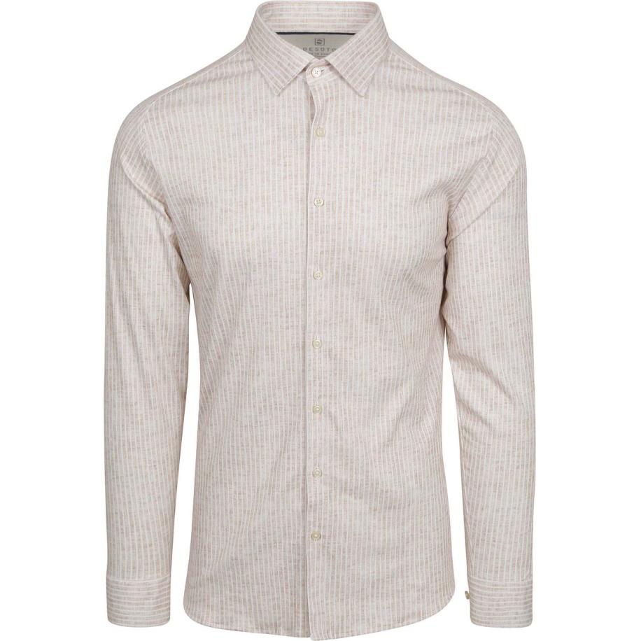 Desoto Overhemd Monochrome Streep Beige Bruin