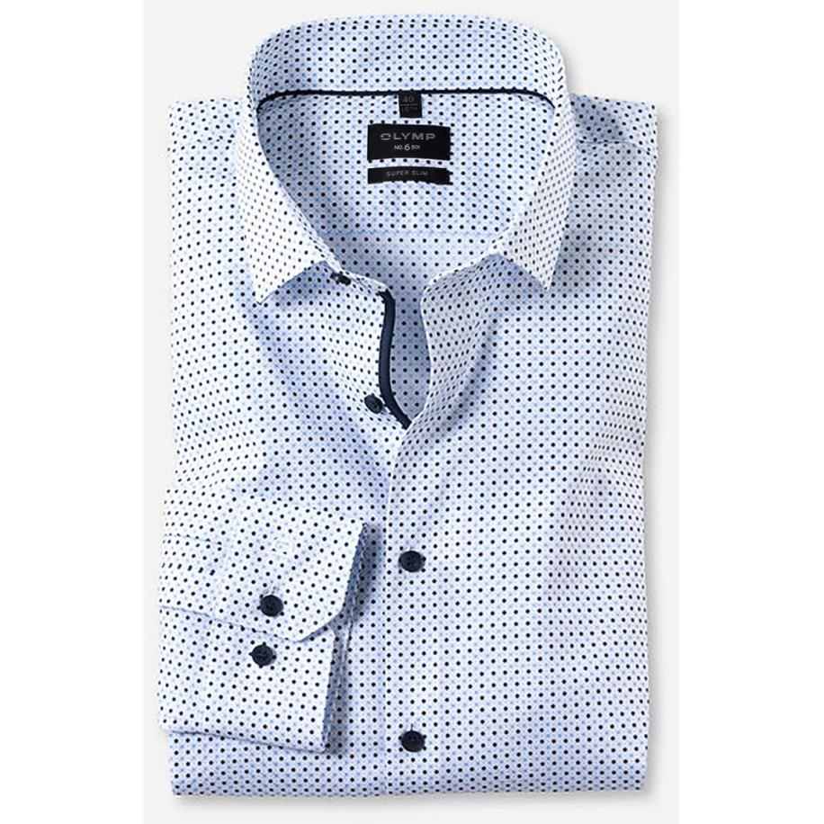 OLYMP No. Six Overhemd blauw/wit, Motief Blauw