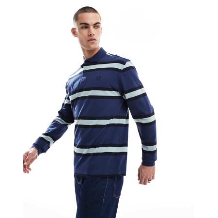 Fred Perry - Polo met lange mouwen met horizontale dikke strepen in marineblauw