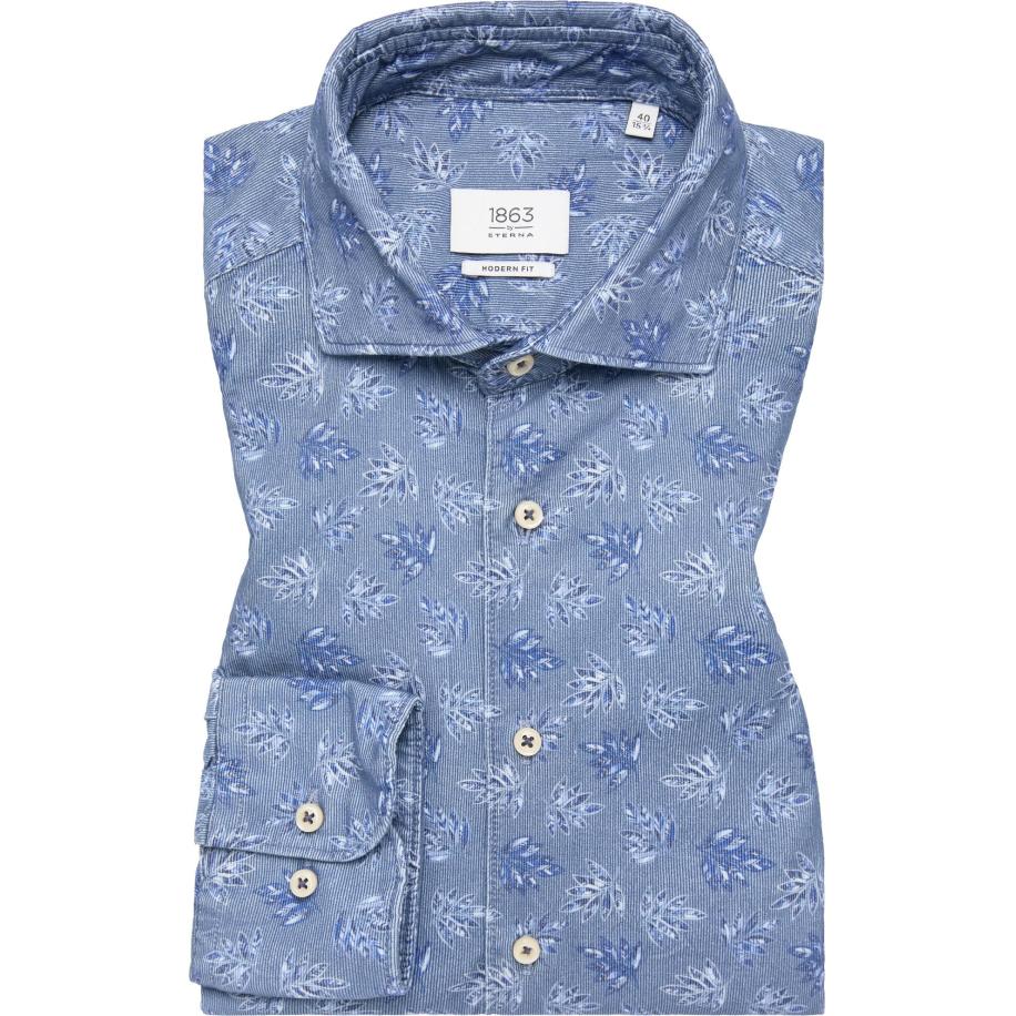 ETERNA 1863 ribfluwelen overhemd donkerblauw, Bedrukt Blauw