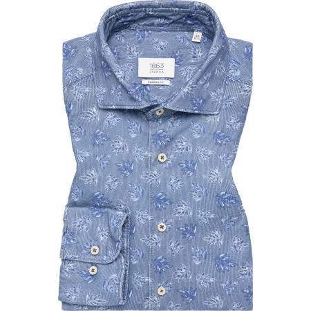 ETERNA 1863 ribfluwelen overhemd donkerblauw, Bedrukt