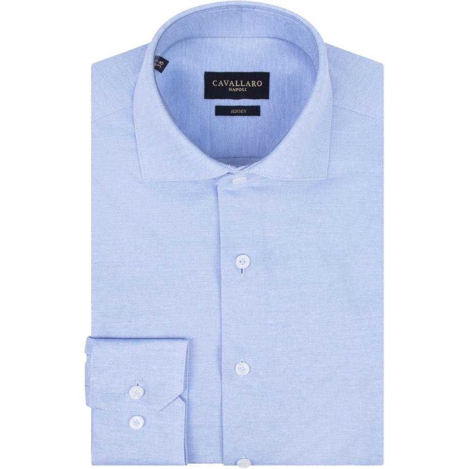 Cavallaro Piqué Overhemd Lichtblauw Blauw