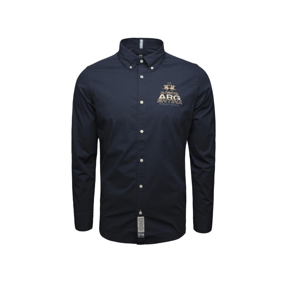 La Martina La Martina Overhemd MAC601 donkerblauw / lichtgeel -