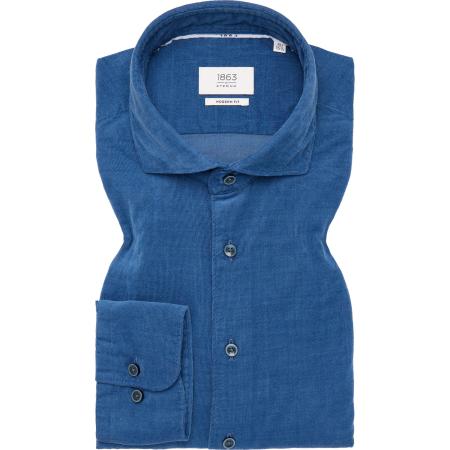 ETERNA 1863 ribfluwelen overhemd donkerblauw, Effen