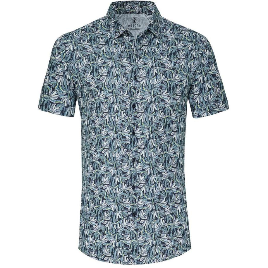 Desoto Short Sleeve Jersey Overhemd Bloemenprint Blauw Blauw