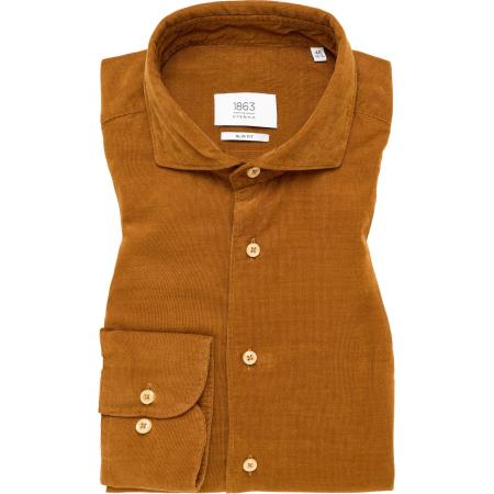 ETERNA 1863 ribfluwelen overhemd beige-bruin, Effen