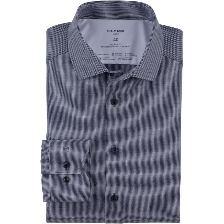 OLYMP Luxor Performance Climate Control Overhemd marine, Faux-uni Blauw