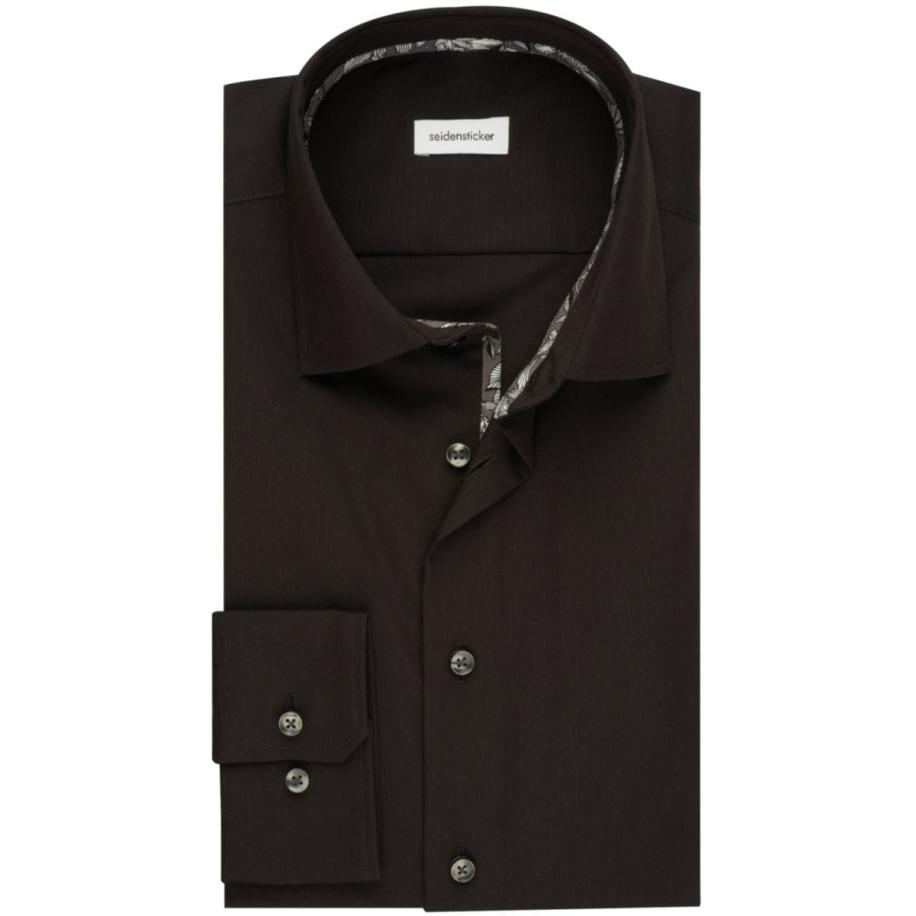 Seidensticker Overhemd zwart, Effen Zwart