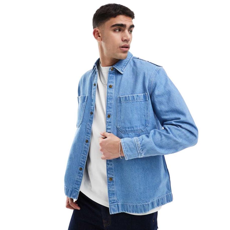 LEE - Ruimvallend overhemd met 2 zakken en borduursel-Blauw Blauw