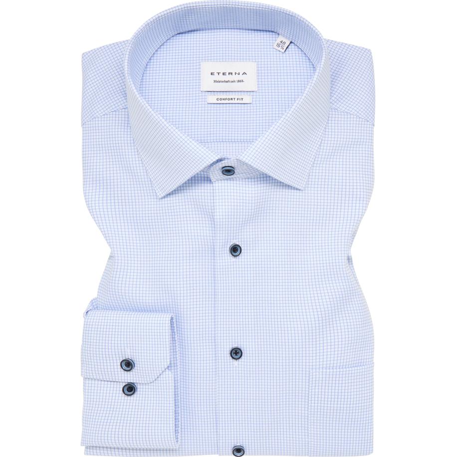 ETERNA Overhemd middenblauw, Ruit Blauw
