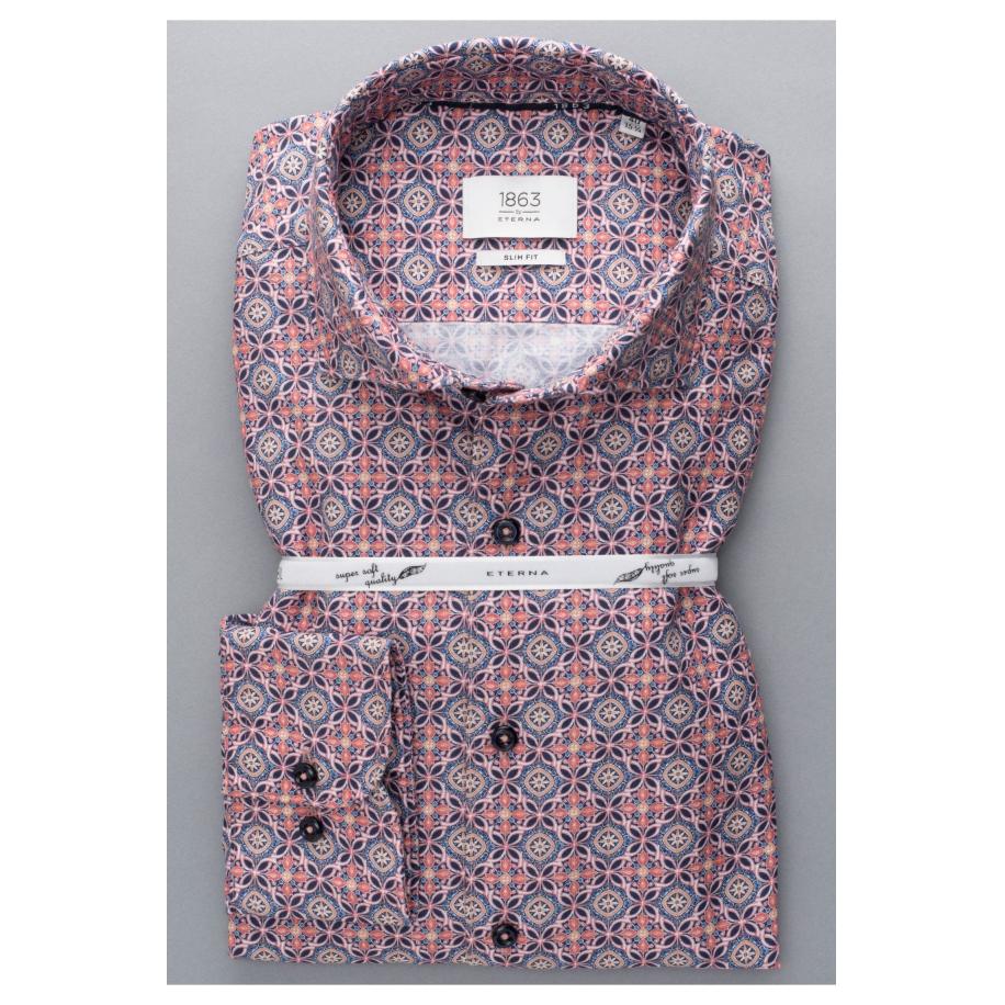 ETERNA 1863 Linnen Overhemd marine, Bedrukt Multicolor