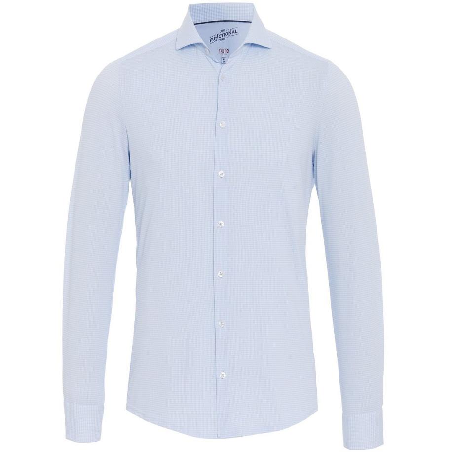 Pure Overhemd Functional Pied De Poule Blauw Blauw