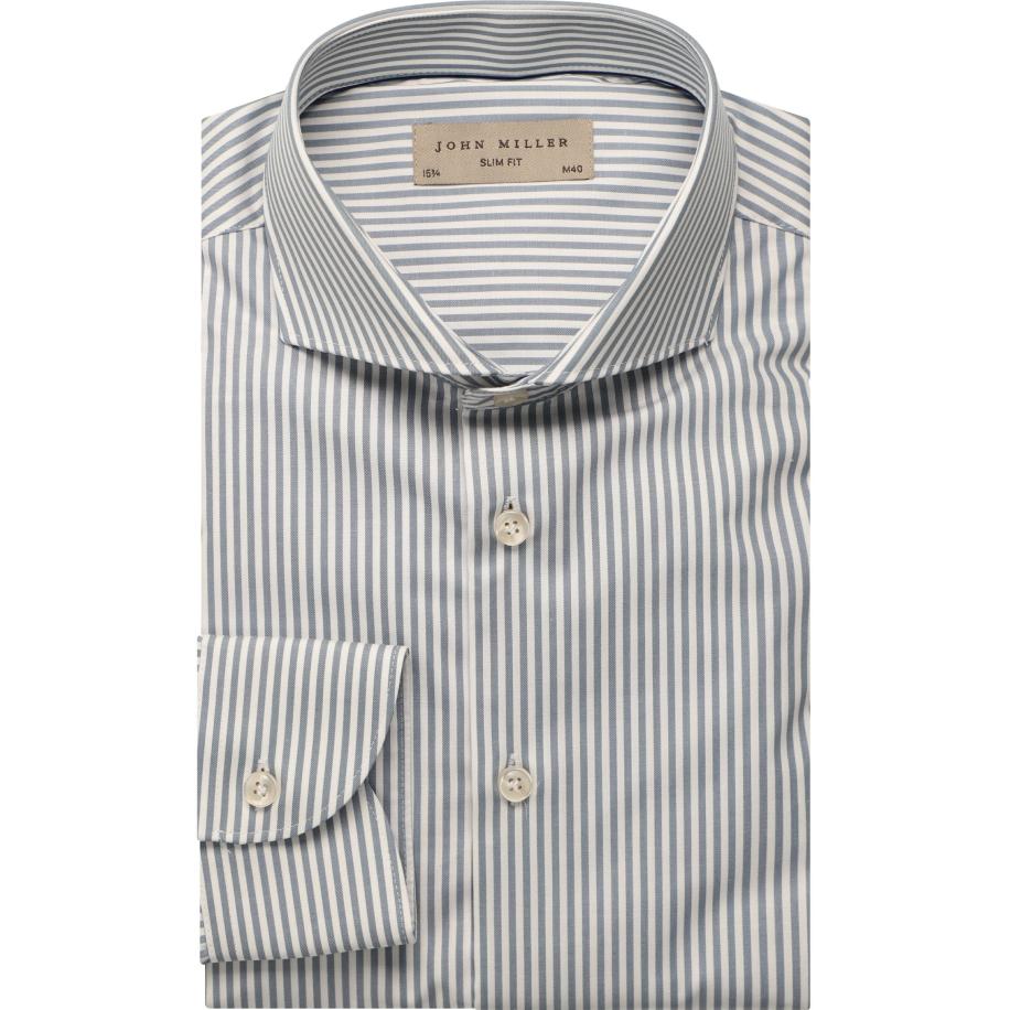 John Miller Linnen Overhemd blauw, Effen Blauw