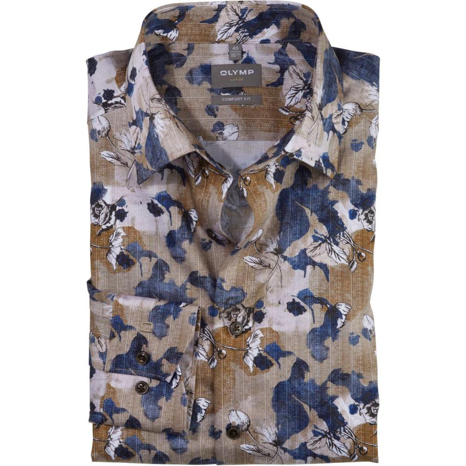 OLYMP Luxor Overhemd natuurlijk, Motief Bruin