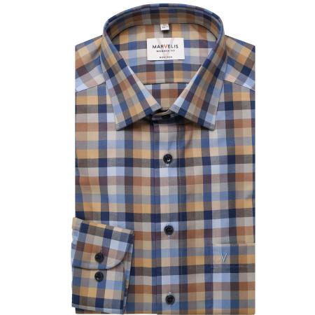 Marvelis Overhemd blauw/bruin, Ruit