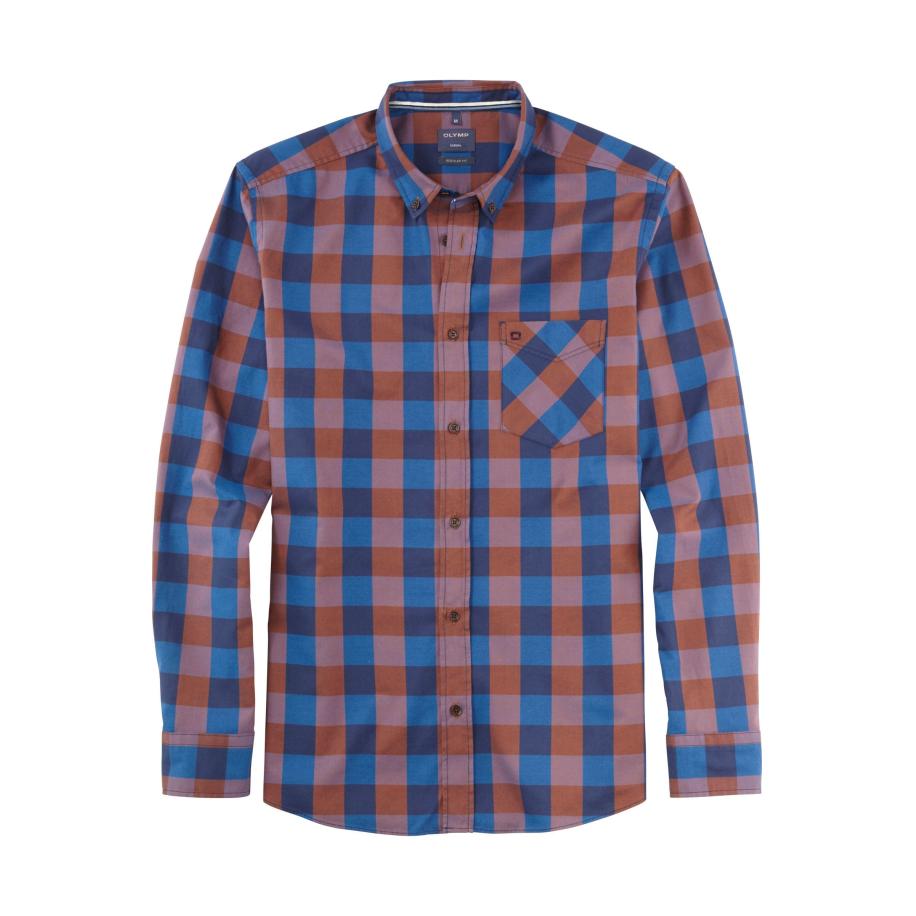 OLYMP Casual Overhemd bruin, Ruit Bruin