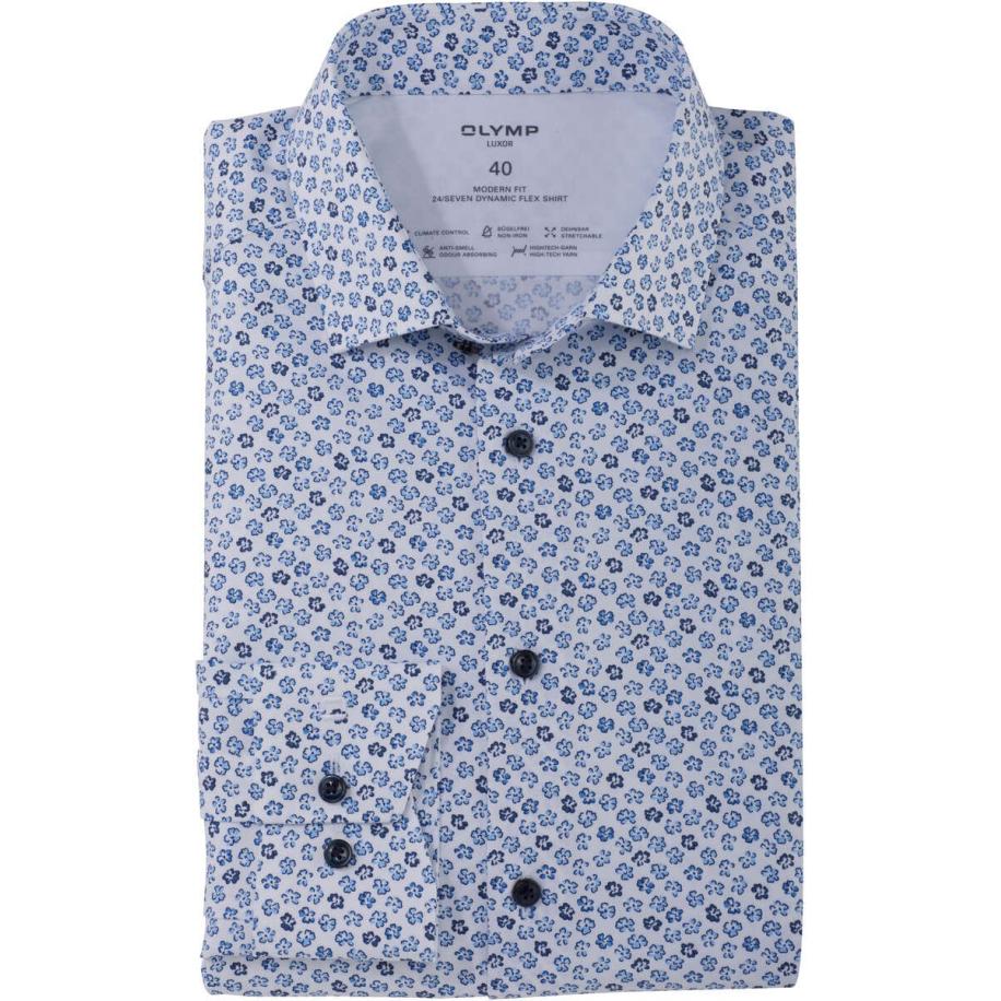 OLYMP Luxor 24/Seven Overhemd blauw, Bedrukt Blauw