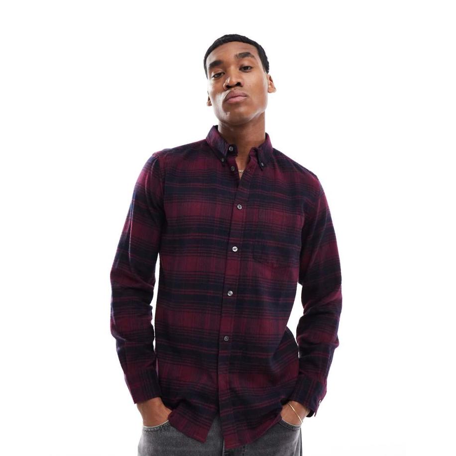 French Connection - Flanellen overhemd met lange mouwen en ruitprint in rood en marineblauw-Veelkleurig Multicolor