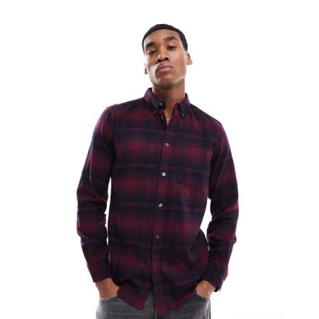 French Connection - Flanellen overhemd met lange mouwen en ruitprint in rood en marineblauw-Veelkleurig