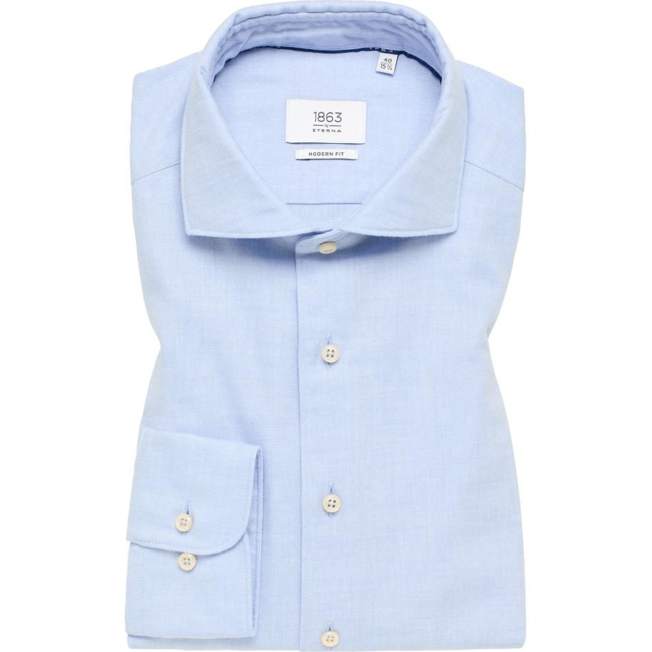 ETERNA 1863 Flanellen Overhemd blauw, Effen Blauw