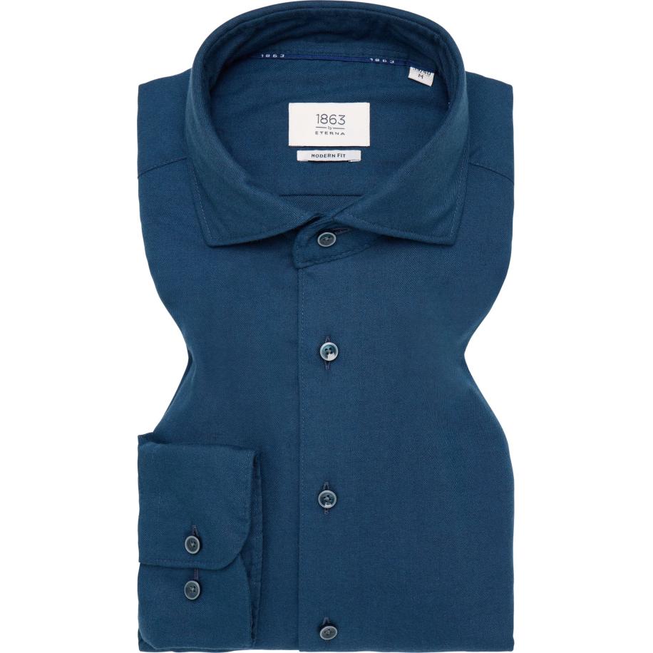 ETERNA 1863 Flanellen Overhemd blauw, Effen Blauw
