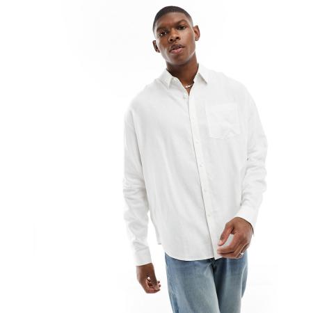New Look - Overhemd van linnenmix met lange mouwen in wit