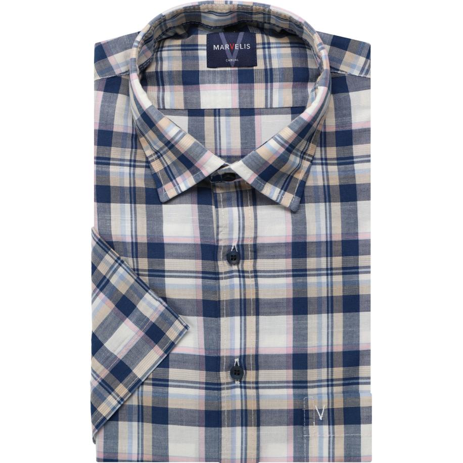 Marvelis Casual Overhemd Korte mouw marine Blauw