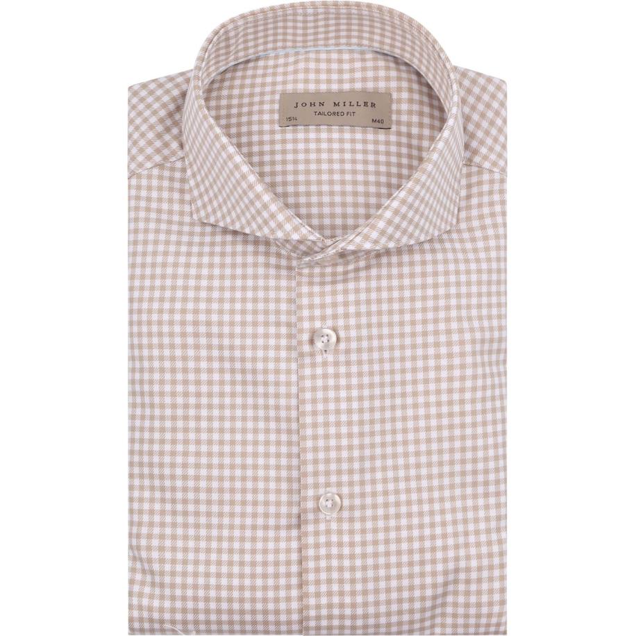 John Miller Overhemd Ruiten Beige Bruin