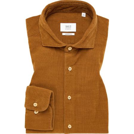 ETERNA 1863 ribfluwelen overhemd beige-bruin, Effen