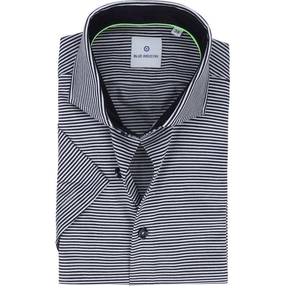 Blue Industry KM Overhemd Strepen Blauw Blauw