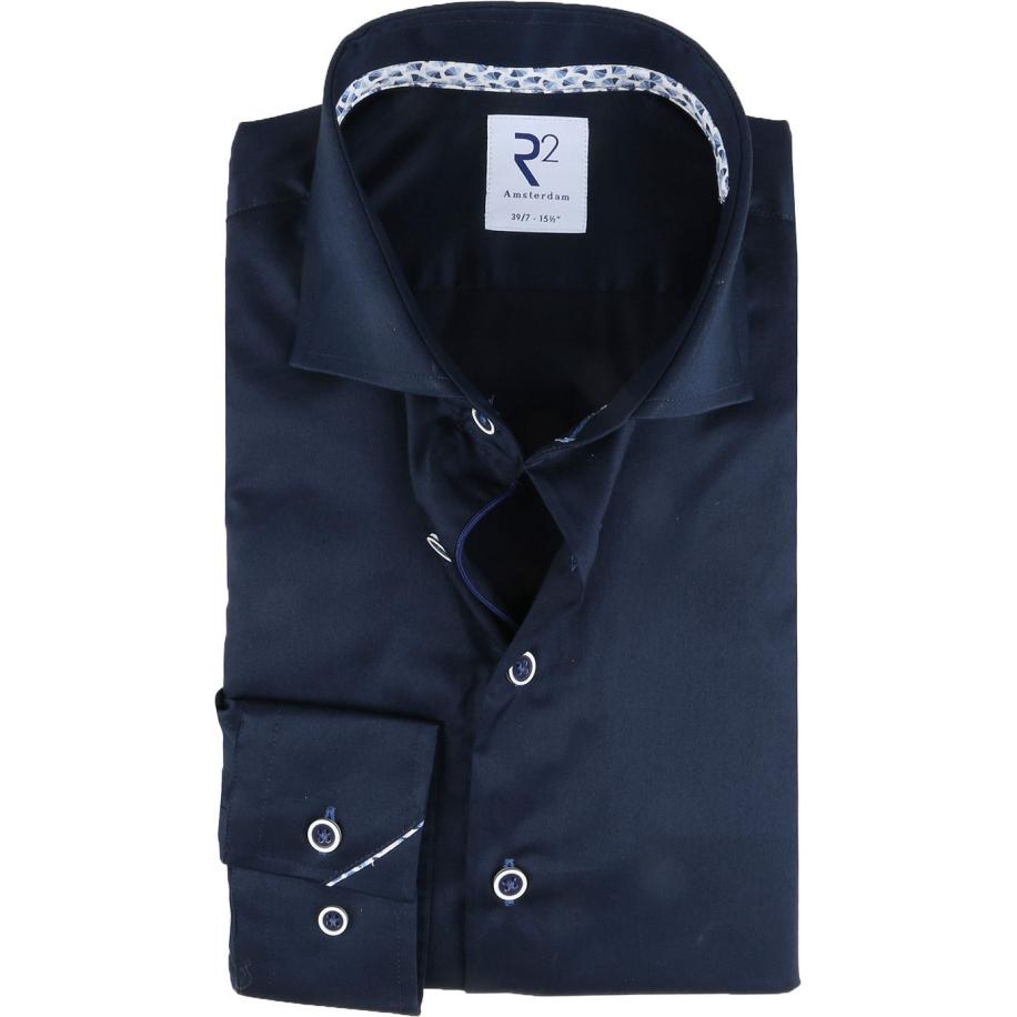 R2 Overhemd Extra Lange Mouwen Donkerblauw Blauw