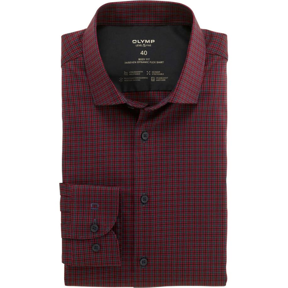 OLYMP Level Five 24/Seven Overhemd granaat, Ruit Rood