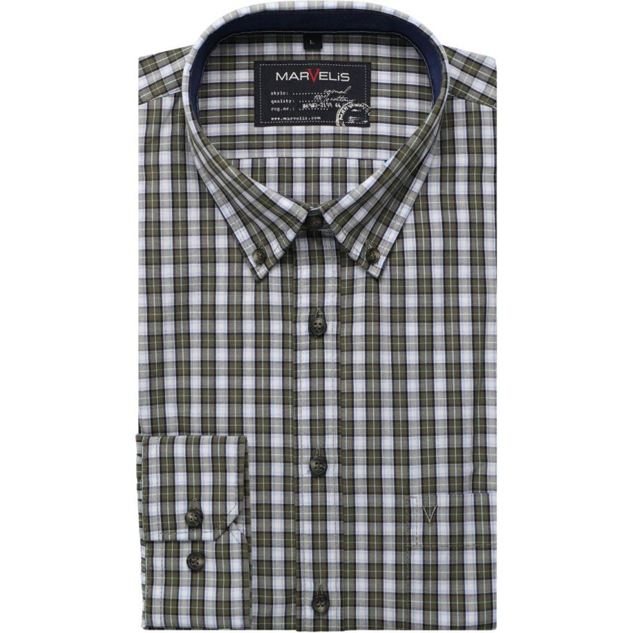 Marvelis Casual Overhemd olijf, Ruit Groen