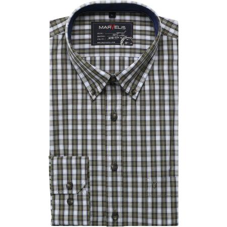 Marvelis Casual Overhemd olijf, Ruit