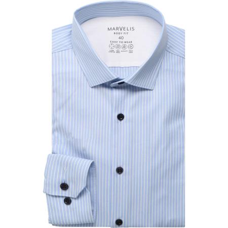 Marvelis Performance Overhemd blauw/wit, Gestreept
