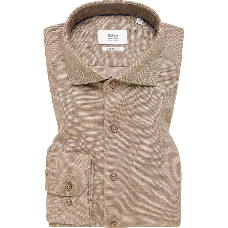 ETERNA 1863 Linnen Overhemd steengrijs, Gestructureerd Grijs