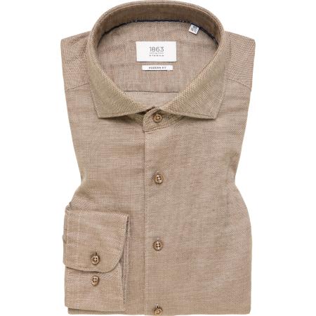 ETERNA 1863 Linnen Overhemd steengrijs, Gestructureerd