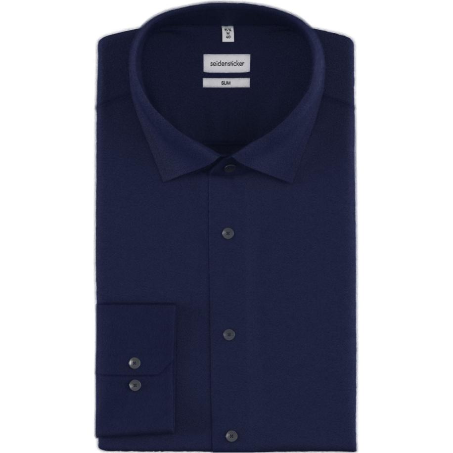 Seidensticker Flanellen Overhemd donkerblauw, Effen Blauw