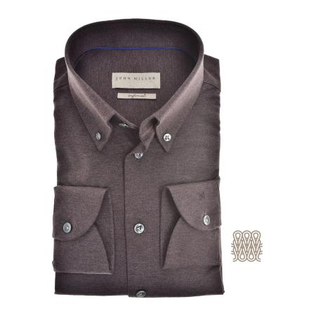John Miller Overhemd donkerbruin, Effen