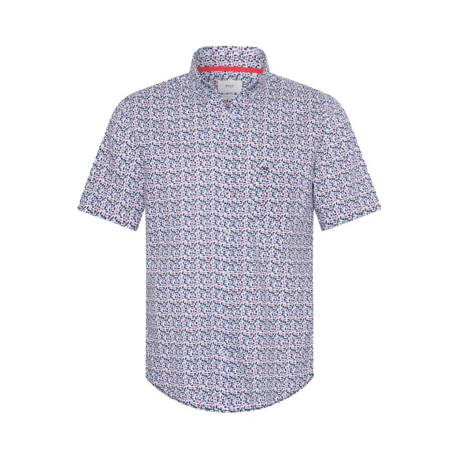 Brax Linnen Overhemd koraal, Bedrukt Rood