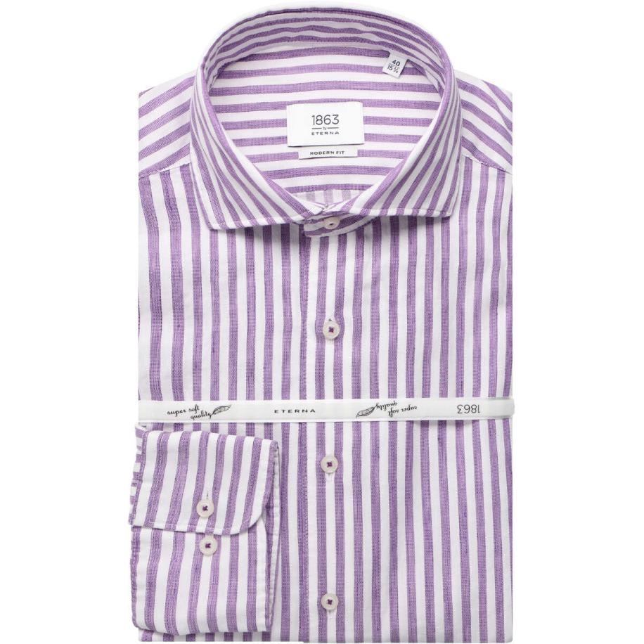 ETERNA 1863 Linnen Overhemd, Gestreept Paars