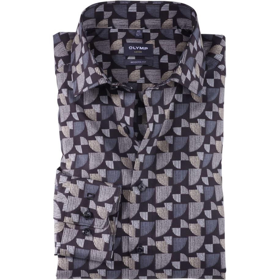 OLYMP Luxor Overhemd taupe, Bedrukt Bruin